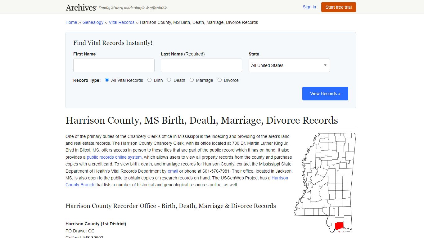Harrison County, MS Birth, Death, Marriage, Divorce Records