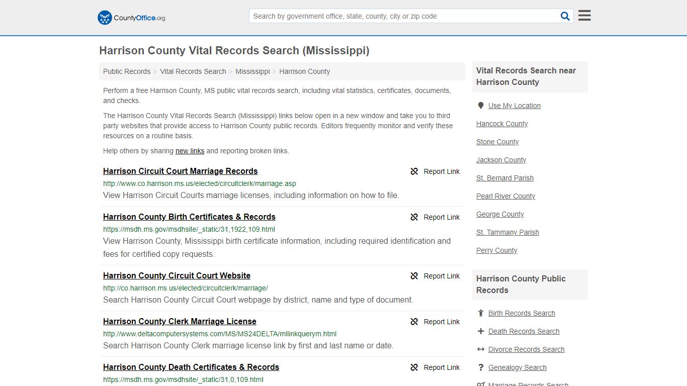 Vital Records Search - Harrison County, MS (Birth, Death ...